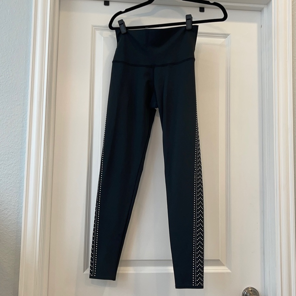 Beach Riot Black high waisted leggings with the side bedazzled in white